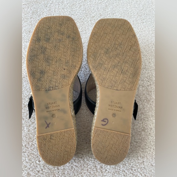 Stuart Weitzman Pearl Buckle Espadrille Thong Sandals Black Sz 7-7.5 - Picture 10 of 10